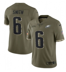 Men Philadelphia Eagles 6 DeVonta Smith Olive 2022 Salute To Service Limited Stitched Jersey