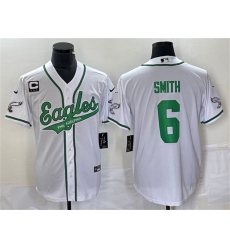 Men Philadelphia Eagles 6 DeVonta Smith White With C Patch Cool Base Stitched Baseball Jersey