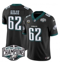 Men Philadelphia Eagles 62 Jason Kelce Black 2024 New NFC East Champions With 4 Star C Patch F U S E  Vapor Untouchable Limited Stitched Football Jersey