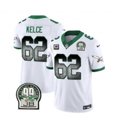 Men Philadelphia Eagles 62 Jason Kelce White 2023 F U S E  With 4 Star C Patch Throwback Vapor Untouchable Limited Stitched Football Jersey