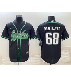 Men Philadelphia Eagles 68 Jordan Mailata Black With Patch Cool Base Stitched Baseball Jersey