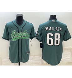 Men Philadelphia Eagles 68 Jordan Mailata Green With Patch Cool Base Stitched Baseball Jersey