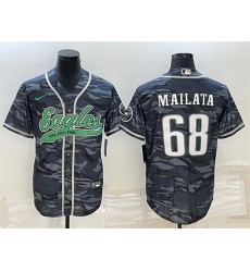 Men Philadelphia Eagles 68 Jordan Mailata Grey Camo With Patch Cool Base Stitched Baseball Jersey