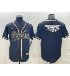 Men Philadelphia Eagles Black Gold Team Big Logo With Patch Cool Base Stitched Baseball Jersey