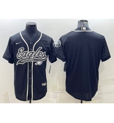 Men Philadelphia Eagles Blank Black Reflective With Patch Cool Base Stitched Baseball Jersey