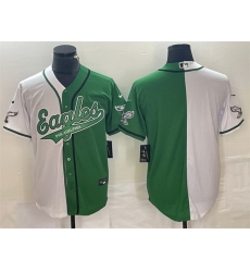 Men Philadelphia Eagles Blank Green White Split Cool Base Stitched Baseball Jersey
