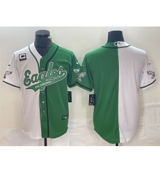 Men Philadelphia Eagles Blank Green White Split With 3 Star C Patch Cool Base Stitched Baseball Jersey