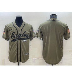 Men Philadelphia Eagles Blank Olive 2022 Salute To Service Cool Base Stitched Baseball Jersey
