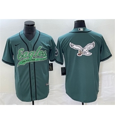 Men Philadelphia Eagles Green Team Big Logo Cool Base Stitched Baseball Jersey