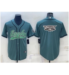 Men Philadelphia Eagles Green Team Big Logo With Patch Cool Base Stitched Baseball Jersey