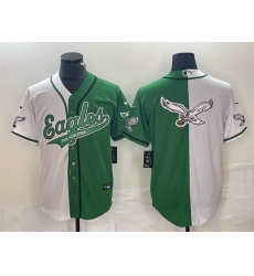 Men Philadelphia Eagles Green White Split Team Big Logo Cool Base Stitched Baseball JerseyS