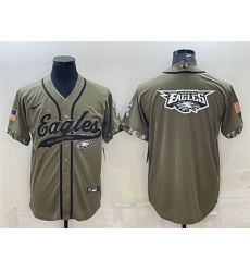 Men Philadelphia Eagles Olive 2022 Salute To Service Team Big Logo Cool Base Stitched Baseball Jersey II