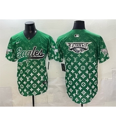 Men Philadelphia Eagles Team Big Logo Green With Patch Limited Stitched Baseball Jersey 1