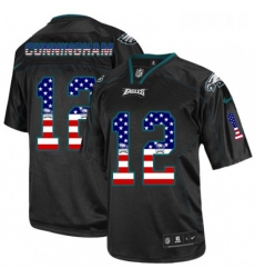 Mens Nike Philadelphia Eagles 12 Randall Cunningham Elite Black USA Flag Fashion NFL Jersey