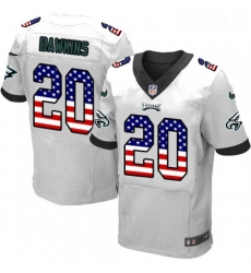 Mens Nike Philadelphia Eagles 20 Brian Dawkins Elite White Road USA Flag Fashion NFL Jersey