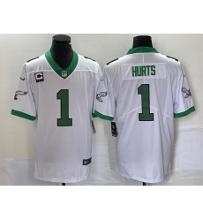 Men's Philadelphia Eagles #1 Jalen Hurts White Kelly Green With C Patch Jersey