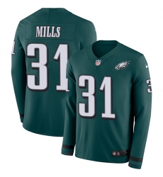 Nike Eagles #31 Jalen Mills Midnight Green Team Color Men Stitched NFL Limited Therma Long Sleeve Jersey