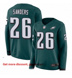 Eagles 26 Miles Sanders Midnight Green Team Color Women Stitched Football Limited Therma Long Sleeve Jersey