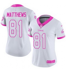 Nike Eagles #81 Jordan Matthews White Pink Womens Stitched NFL Limited Rush Fashion Jersey