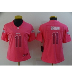 Women Philadelphia Eagles 11 A  J  Brown Pink Stitched Football Jersey 28Run Small 2