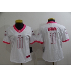 Women Philadelphia Eagles 11 A  J  Brown Pink White Stitched Football Jersey 28Run Small 2