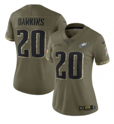 Women Philadelphia Eagles 20 Brian Dawkins Olive 2022 Salute To Service Limited Stitched Jersey
