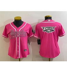 Women Philadelphia Eagles Pink Team Big Logo With Patch Cool Base Stitched Baseball Jersey