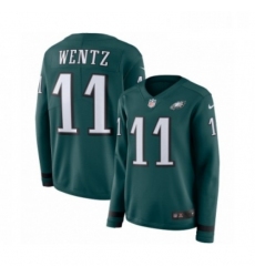 Womens Nike Philadelphia Eagles 11 Carson Wentz Limited Green Therma Long Sleeve NFL Jersey