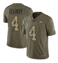 Youth Nike Eagles #4 Jake Elliott Olive Camo Stitched NFL Limited 2017 Salute to Service Jersey