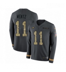 Youth Nike Philadelphia Eagles 11 Carson Wentz Limited Black Salute to Service Therma Long Sleeve NFL Jersey