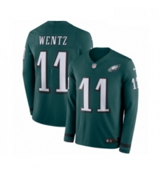 Youth Nike Philadelphia Eagles 11 Carson Wentz Limited Green Therma Long Sleeve NFL Jersey