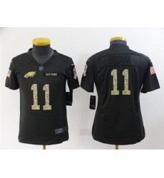 Youth Philadelphia Eagles 11 A  J  Brown Black Salute To Service Stitched Football Jersey