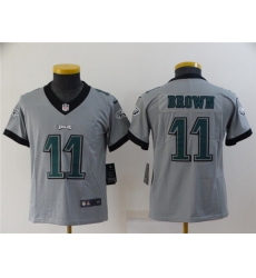 Youth Philadelphia Eagles 11 A  J  Brown Grey Inverted Legend Stitched Football Jersey