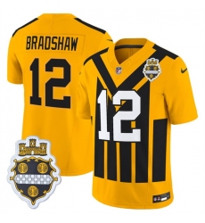 Men Pittsburgh Steelers 12 Terry Bradshaw Gold 1933 F U S E  Throwback Alternate Football Stitched Football Jersey 2