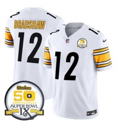 Men Pittsburgh Steelers 12 Terry Bradshaw White 2024 F U S E 50th Anniversary Of Super Bowl IX Alternate Vapor Untouchable Limited Stitched Jersey