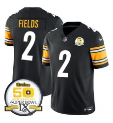 Men Pittsburgh Steelers 2 Justin Fields Black 2024 F U S E 50th Anniversary Of Super Bowl IX Alternate Vapor Untouchable Limited Stitched Jersey