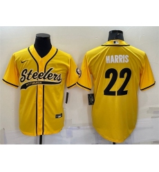 Men Pittsburgh Steelers 22 Najee Harris Yellow With Patch Cool Base Stitched Baseball Jersey