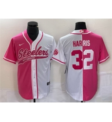 Men Pittsburgh Steelers 32 Franco Harris White Pink Split Cool Base Stitched Baseball Jersey
