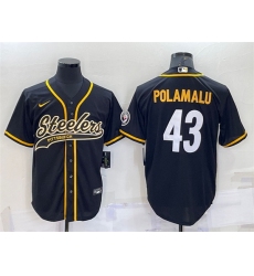 Men Pittsburgh Steelers 43 Troy Polamalu Black With Patch Cool Base Stitched Baseball Jersey