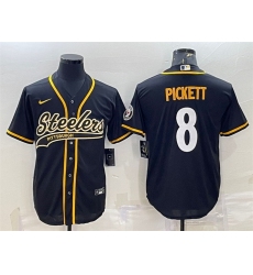 Men Pittsburgh Steelers 8 Kenny Pickett Black With Patch Cool Base Stitched Baseball Jersey