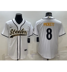 Men Pittsburgh Steelers 8 Kenny Pickett White With Patch Cool Base Stitched Baseball Jersey