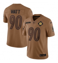 Men Pittsburgh Steelers 90 T J  Watt 2023 Brown Salute To Service Limited Jersey