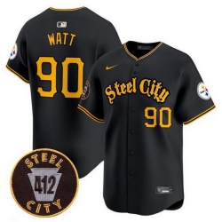 Men Pittsburgh Steelers 90 T J  Watt Black 412 Patch Vapor Premier Limited Stitched Baseball Jersey
