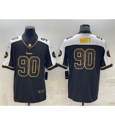 Men Pittsburgh Steelers 90 T J Watt Black Gold Thanksgiving Vapor Untouchable Limited Stitched Jersey