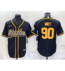 Men Pittsburgh Steelers 90 T J  Watt Black Gold With Patch Cool Base Stitched Baseball Jersey
