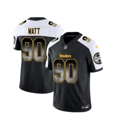 Men Pittsburgh Steelers 90 T J  Watt Black White 2023 F U S E  Smoke Vapor Untouchable Limited Stitched Jersey