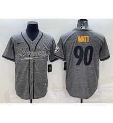 Men Pittsburgh Steelers 90 T J  Watt Grey With Patch Cool Base Stitched Baseball Jersey