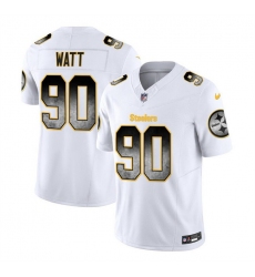 Men Pittsburgh Steelers 90 T J  Watt White 2023 F U S E  Smoke Vapor Untouchable Limited Stitched Jersey