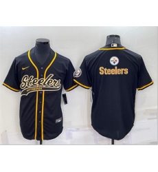 Men Pittsburgh Steelers Black Team Big Logo With Patch Cool Base Stitched Baseball Jersey