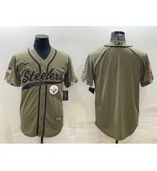 Men Pittsburgh Steelers Blank Olive Salute To Service Cool Base Stitched Baseball Jersey
